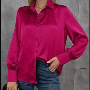 Liz Baker Pink Long Sleeve Button Down Blouse
